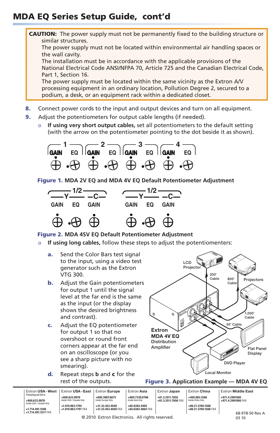 Mda eq series setup guide, cont’d, Y1/2 c y, Gain eq | Gain, Gain eq gain, Figure 3. application example — mda 4v eq | Extron Electronics MDA EQ Series Setup Guide User Manual | Page 2 / 2