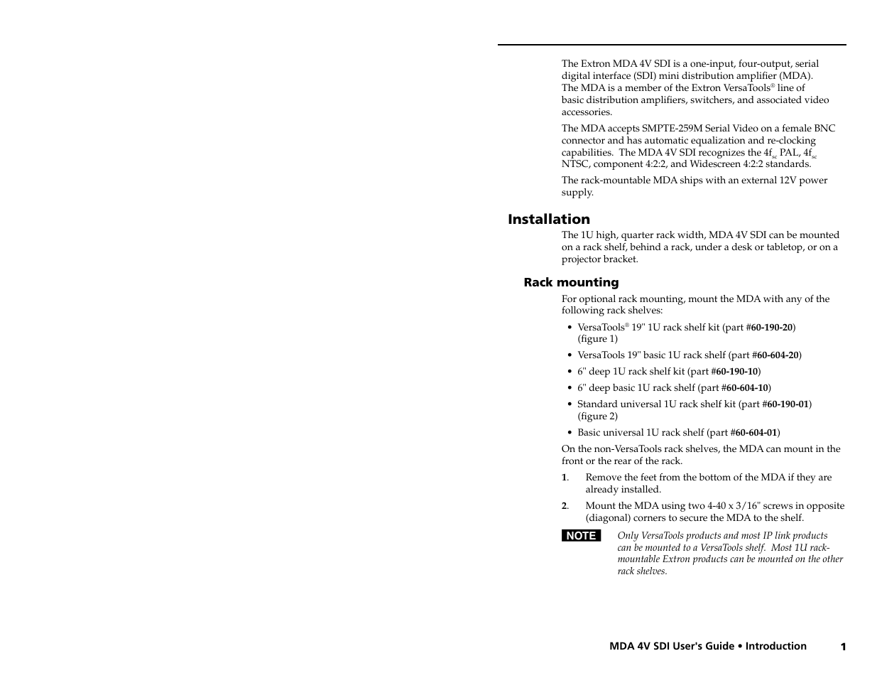 Installation | Extron Electronics MDA 4V SDI User Guide User Manual | Page 4 / 9