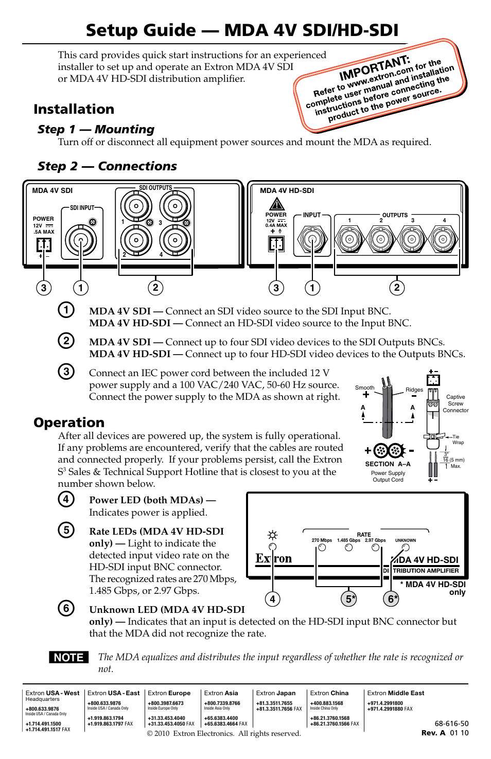 Extron Electronics MDA 4V SDI_HD-SDI Setup Guide User Manual | 1 page