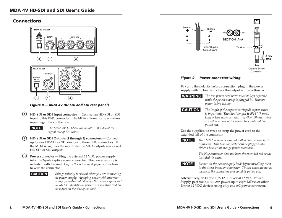 Connections, Mda 4v hd-sdi and sdi user's guide | Extron Electronics MDA 4V SDI User Guide User Manual | Page 8 / 11