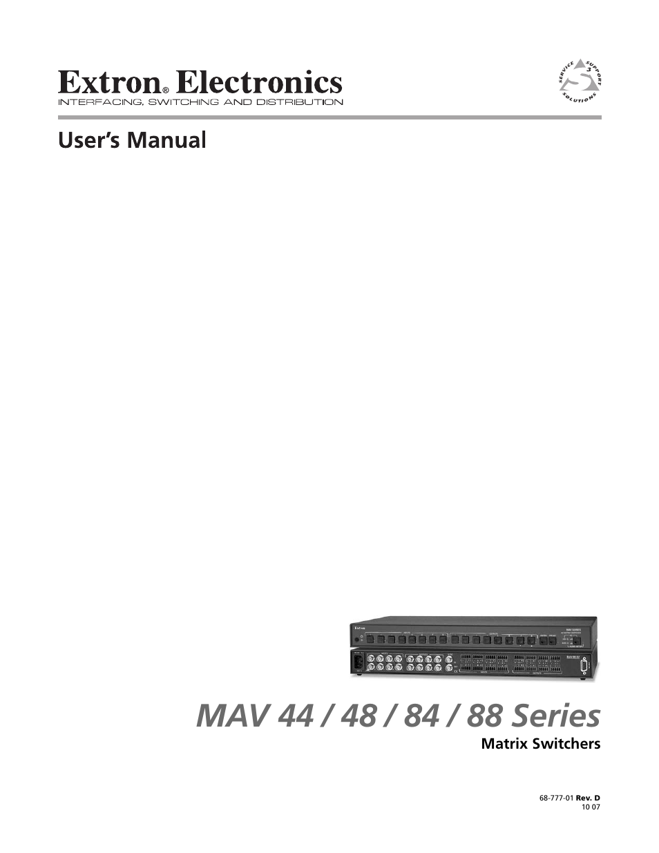 Extron Electronics MAV 44_48_84_88 Series User Guide User Manual | 88 pages
