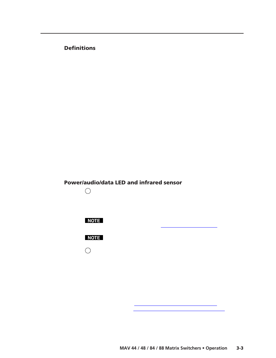 Definitions, Power/audio/data led and infrared sensor, Power/data/audio led and infrared sensor | Extron Electronics MAV 44_48_84_88 Series User Guide User Manual | Page 27 / 88