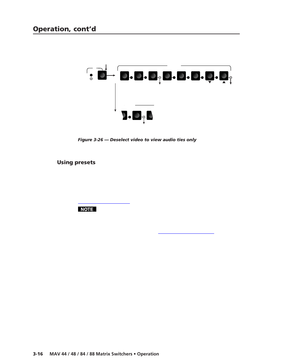 Using presets, Operation, cont’d | Extron Electronics MAV 44_48_84_88 Series User Guide User Manual | Page 40 / 88