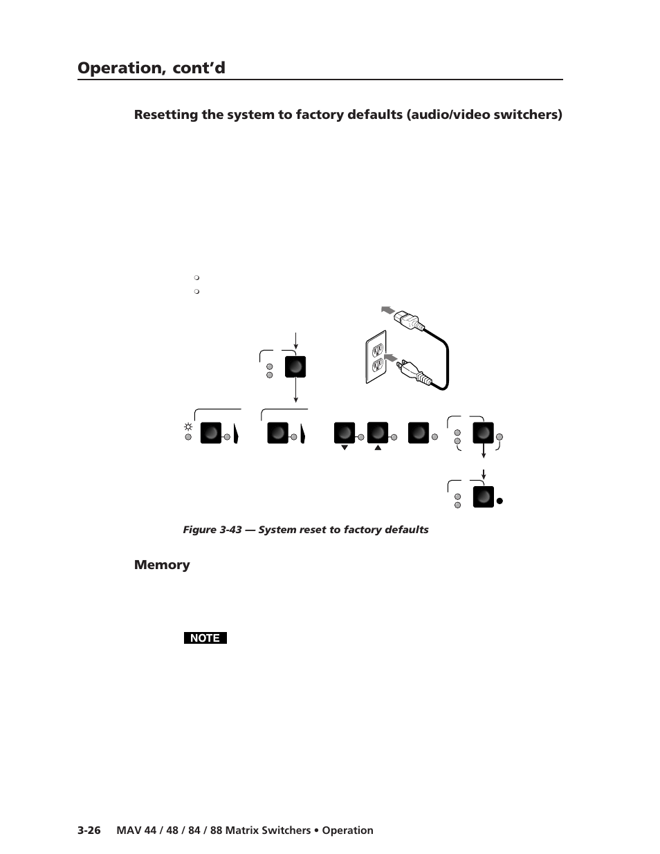 Memory, Operation, cont’d, Power | Extron Electronics MAV 44_48_84_88 Series User Guide User Manual | Page 50 / 88