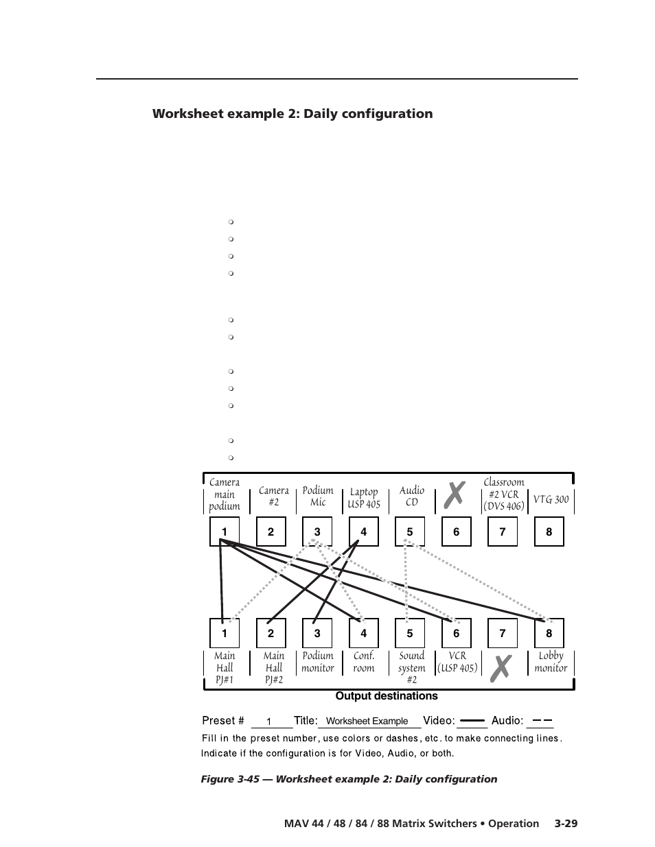 Worksheet example 2: daily configuration | Extron Electronics MAV 44_48_84_88 Series User Guide User Manual | Page 53 / 88