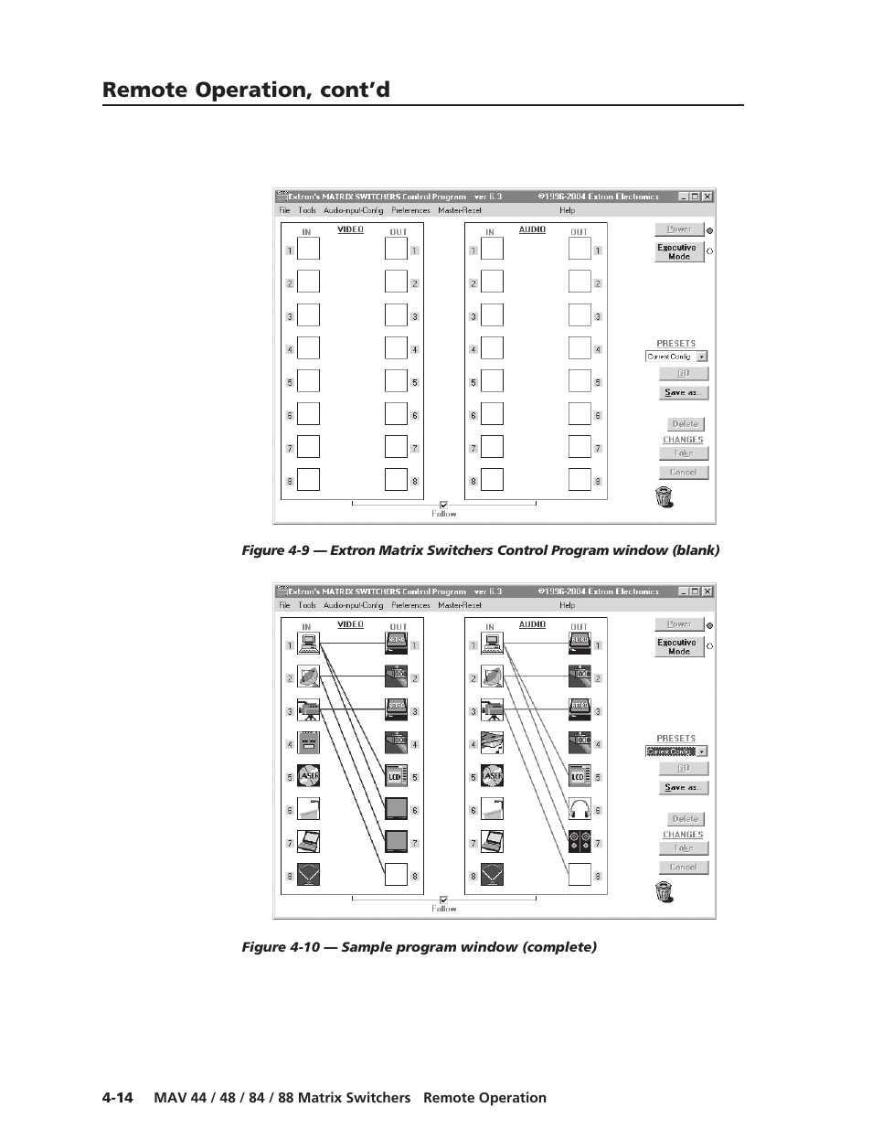 Remote operation, cont’d | Extron Electronics MAV 44_48_84_88 Series User Guide User Manual | Page 70 / 88