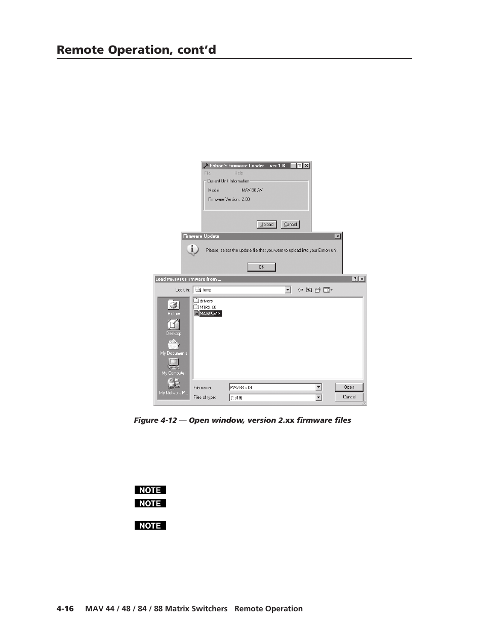 Remote operation, cont’d | Extron Electronics MAV 44_48_84_88 Series User Guide User Manual | Page 72 / 88