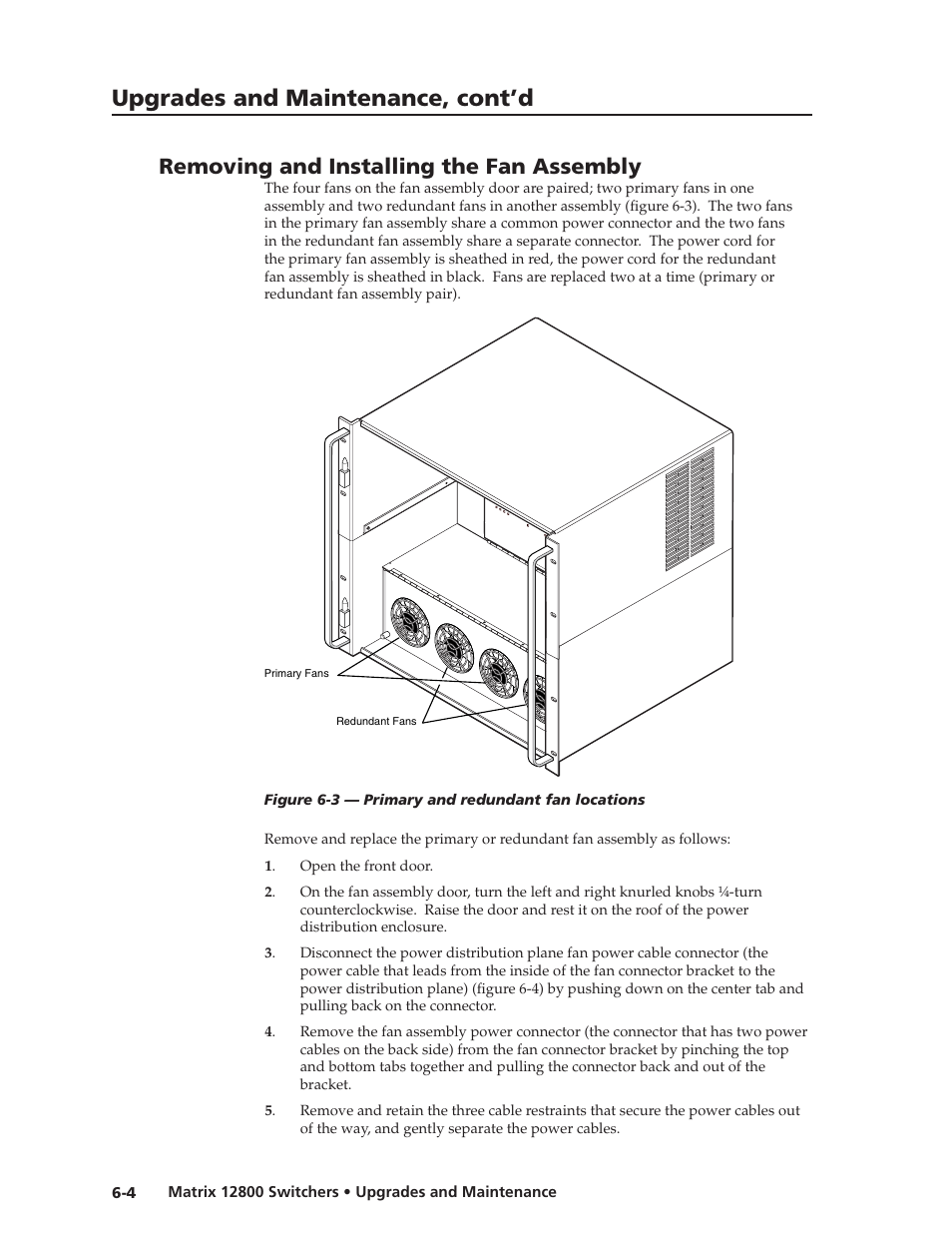 Removing and installing the fan assembly, Removing and installing the fan assembly, Removing and installing the fan assembly | Preliminar y, Upgrades and maintenance, cont’d | Extron Electronics Matrix 12800 Series User Guide User Manual | Page 101 / 137