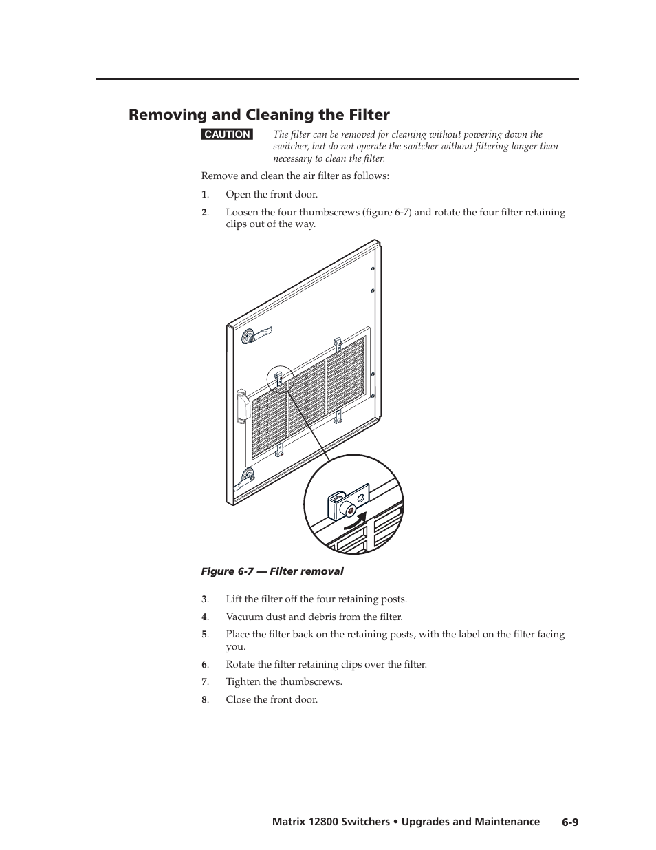 Removing and cleaning the filter, Removing and cleaning the filter, Preliminar y | Extron Electronics Matrix 12800 Series User Guide User Manual | Page 106 / 137