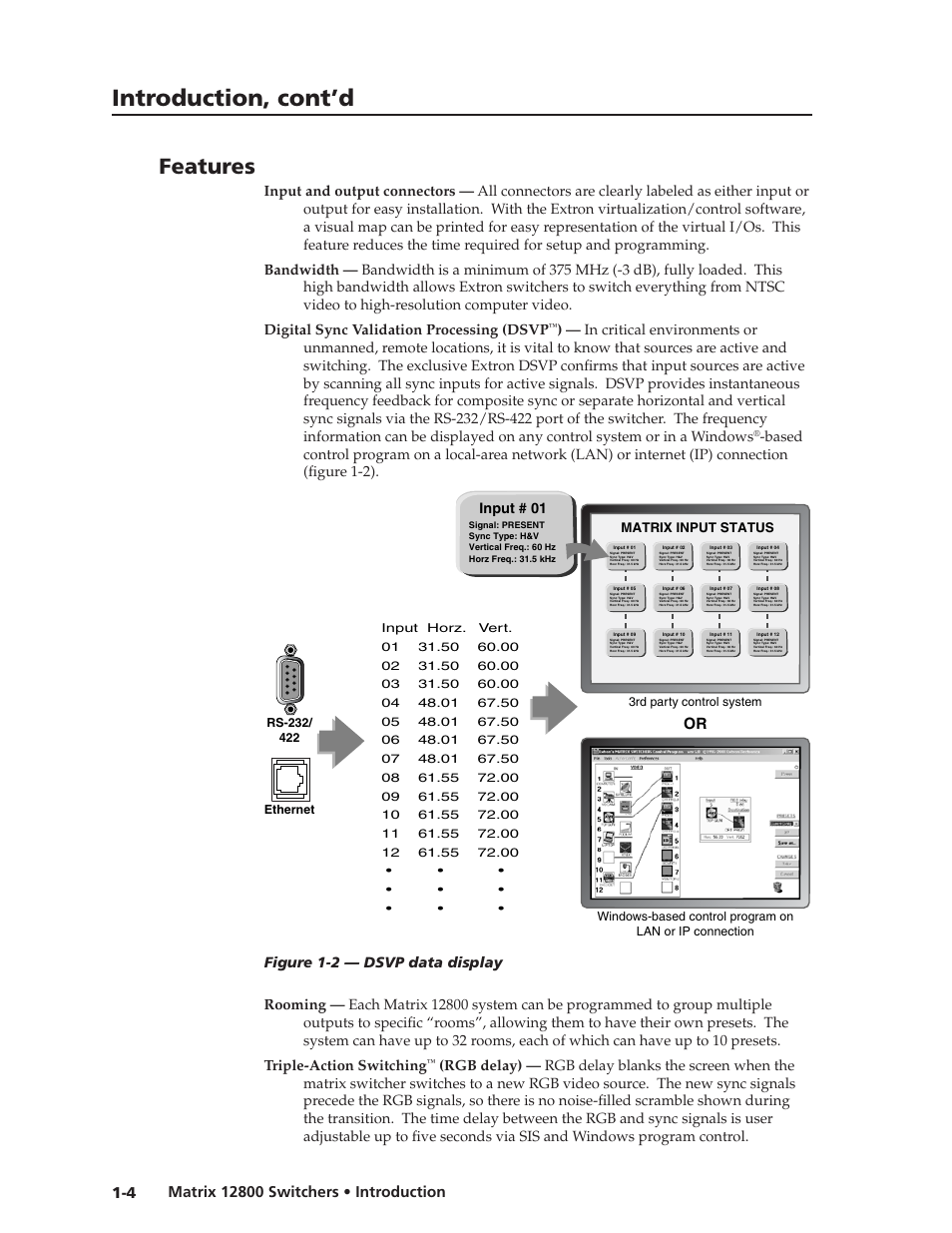 Features, Preliminar y, Introduction, cont’d | Extron Electronics Matrix 12800 Series User Guide User Manual | Page 11 / 137