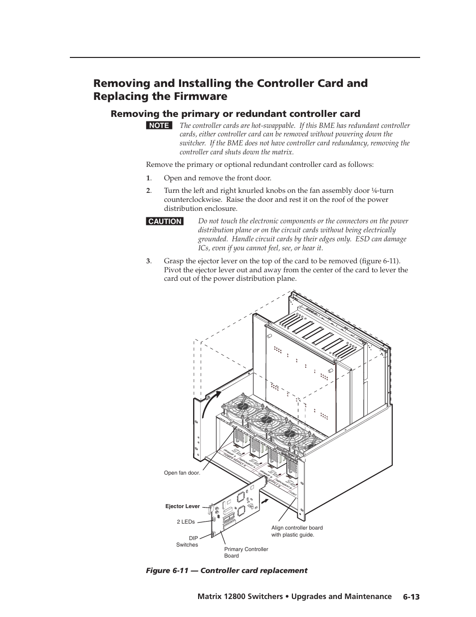 Removing the primary or redundant controller card, Firmware, Preliminar y | Figure 6-11 — controller card replacement | Extron Electronics Matrix 12800 Series User Guide User Manual | Page 110 / 137