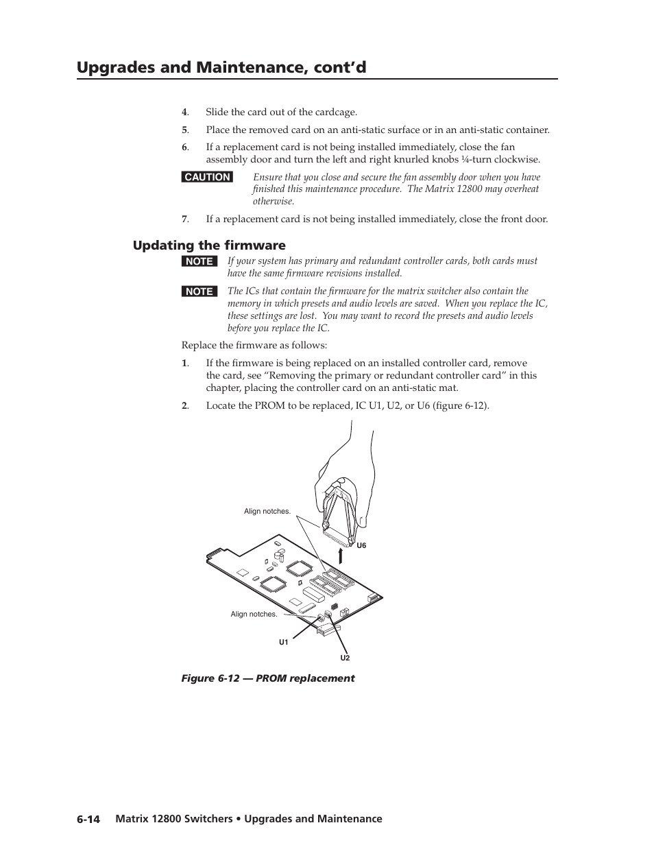 Updating the firmware, Updating the firmware -14, Preliminar y | Upgrades and maintenance, cont’d | Extron Electronics Matrix 12800 Series User Guide User Manual | Page 111 / 137