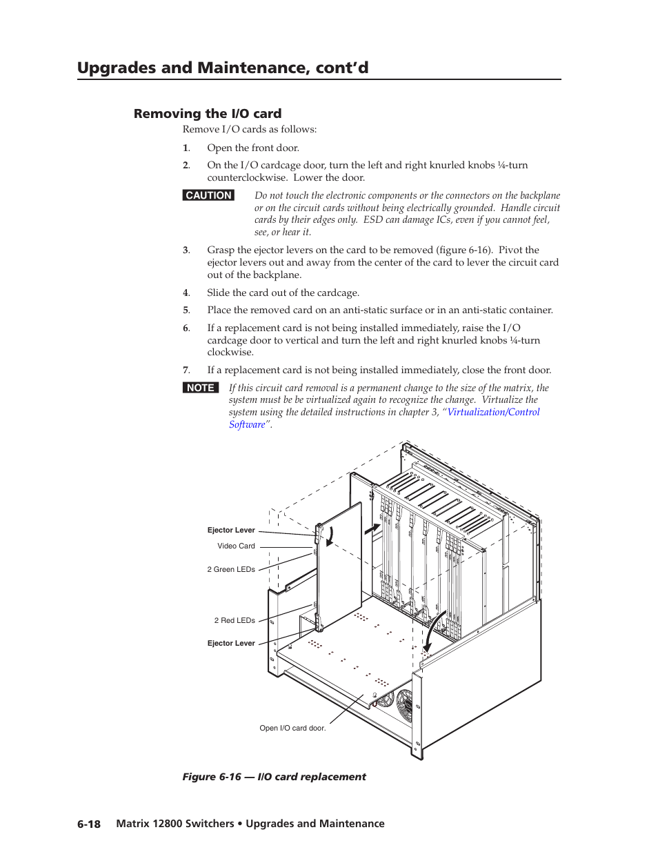 Removing the i/o card, Removing the i/o card -18, Preliminar y | Upgrades and maintenance, cont’d | Extron Electronics Matrix 12800 Series User Guide User Manual | Page 115 / 137