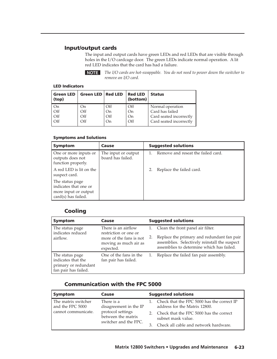 Input/output cards, Cooling, Communication with the fpc 5000 | Preliminar y | Extron Electronics Matrix 12800 Series User Guide User Manual | Page 120 / 137