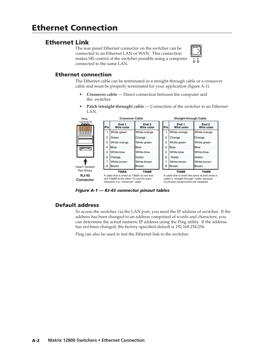 Ethernet link, Ethernet connection, Default address | Preliminar y, Default address | Extron Electronics Matrix 12800 Series User Guide User Manual | Page 123 / 137