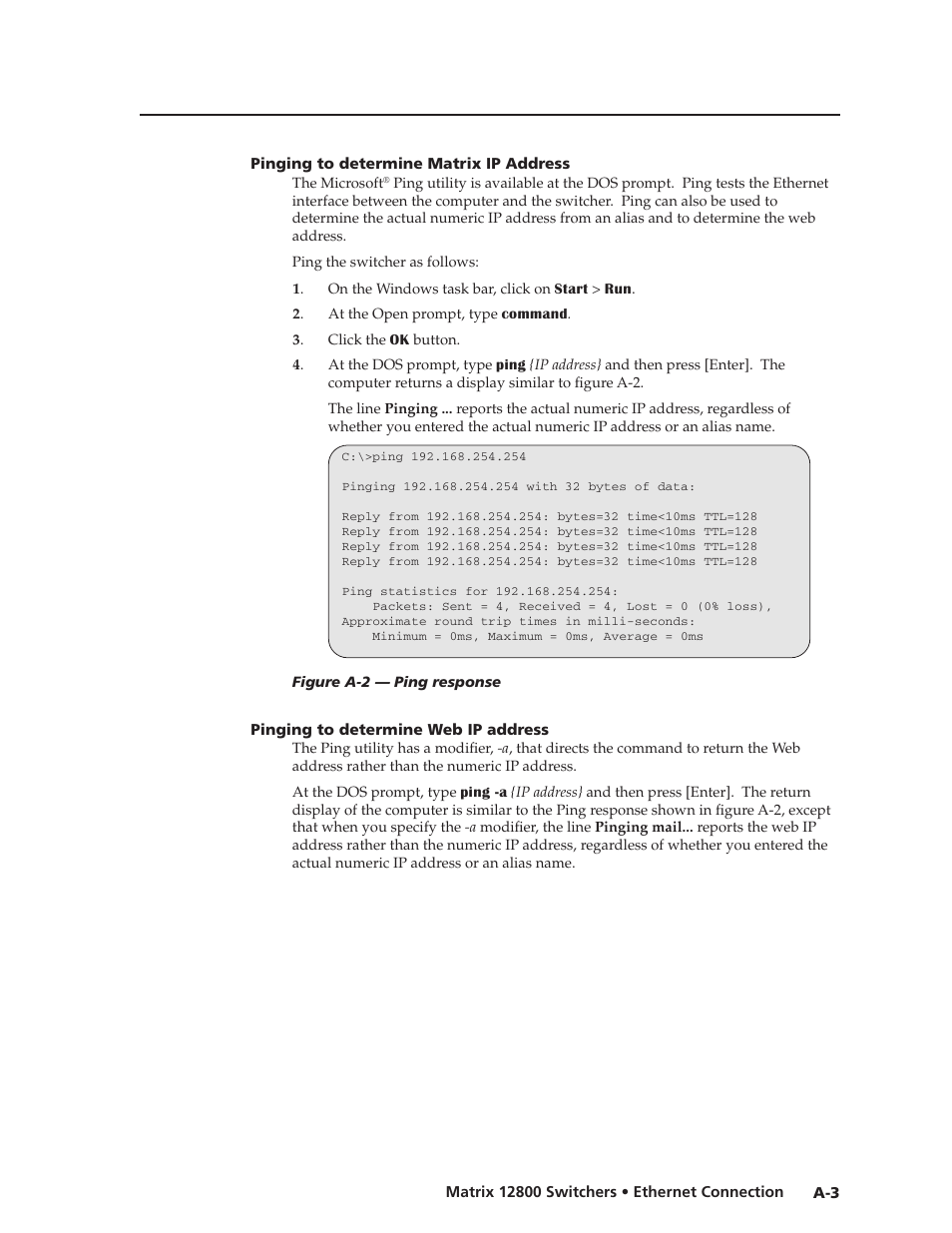 Pinging to determine matrix ip address, Pinging to determine web ip address, Preliminar y | Extron Electronics Matrix 12800 Series User Guide User Manual | Page 124 / 137