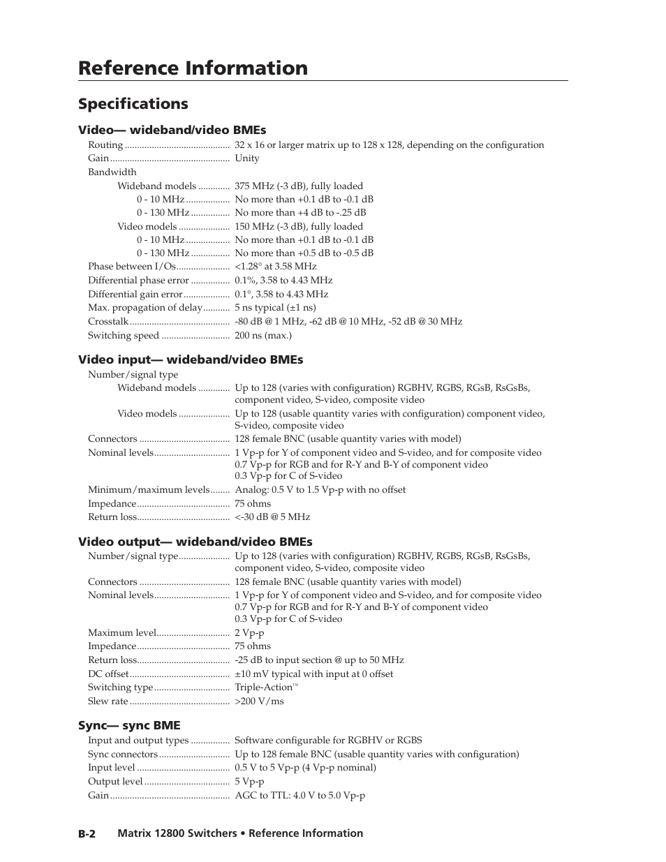 Specifications, Preliminar y, Reference information | Extron Electronics Matrix 12800 Series User Guide User Manual | Page 131 / 137