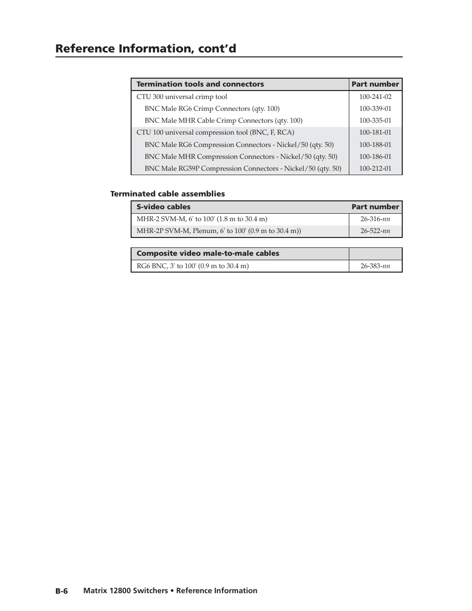 Terminated cable assemblies, Preliminar y, Reference information, cont’d | Extron Electronics Matrix 12800 Series User Guide User Manual | Page 135 / 137