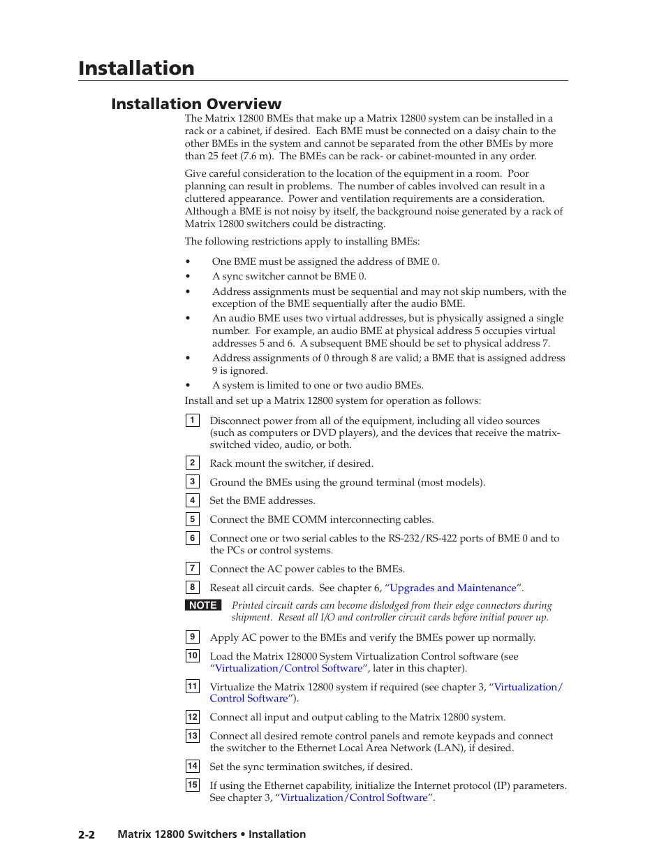 Installation overview, Installation overview, Preliminar y | Installation | Extron Electronics Matrix 12800 Series User Guide User Manual | Page 17 / 137