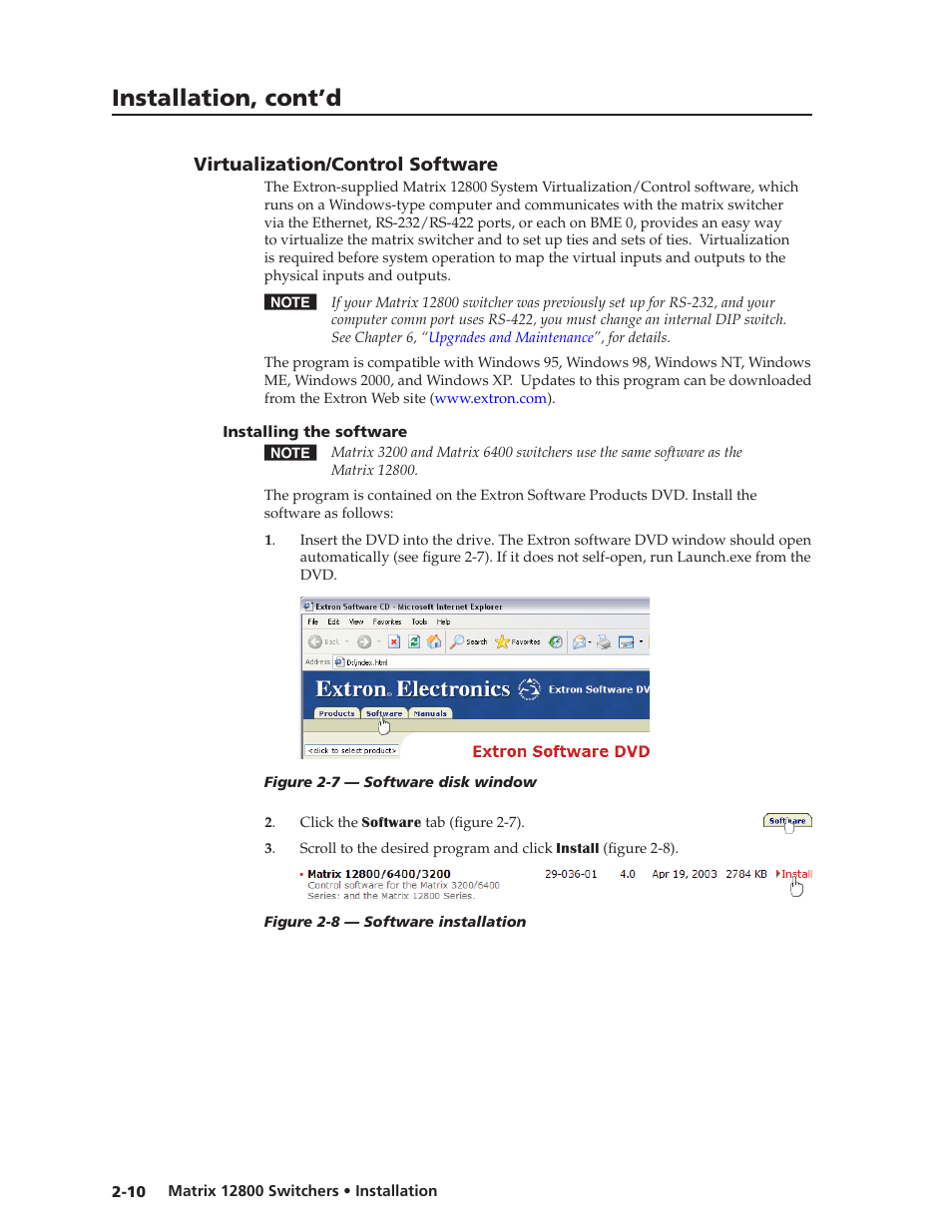 Virtualization/control software, Installing the software, Virtualization/control software -10 | Installing the software -10, Preliminar y, Installation, cont’d | Extron Electronics Matrix 12800 Series User Guide User Manual | Page 25 / 137