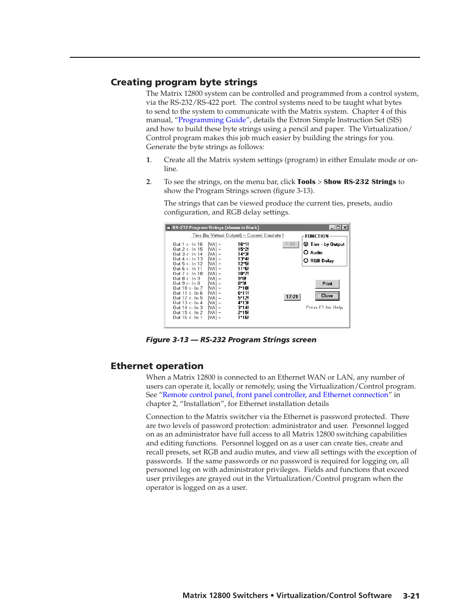 Creating program byte strings, Ethernet operation, Preliminar y | Extron Electronics Matrix 12800 Series User Guide User Manual | Page 54 / 137