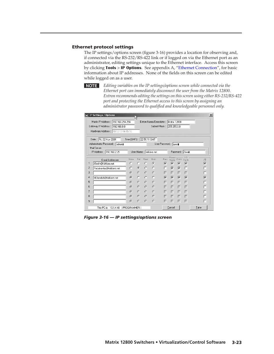 Ethernet protocol settings, Ethernet protocol settings -23, Preliminar y | Extron Electronics Matrix 12800 Series User Guide User Manual | Page 56 / 137