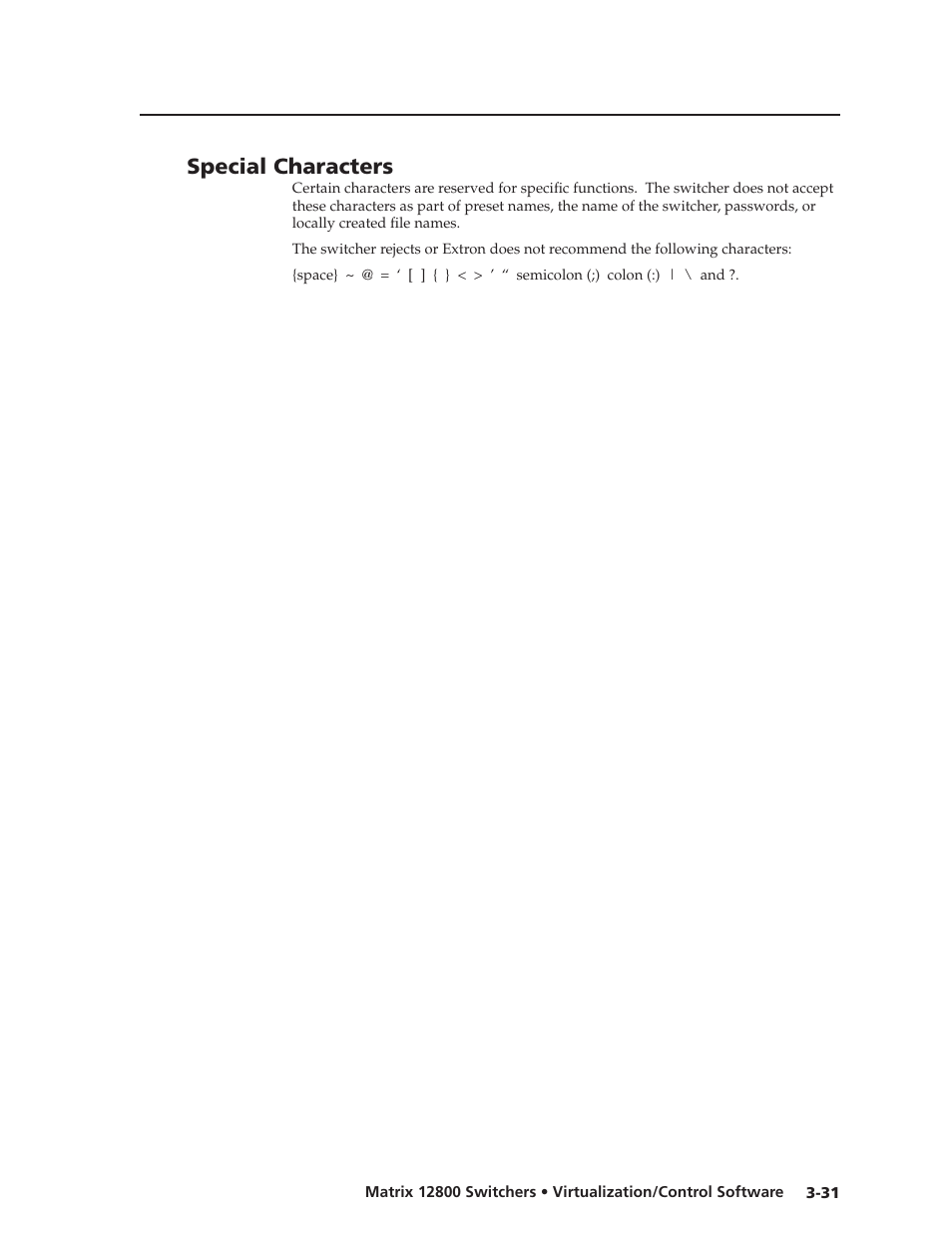 Special characters, Preliminar y | Extron Electronics Matrix 12800 Series User Guide User Manual | Page 64 / 137