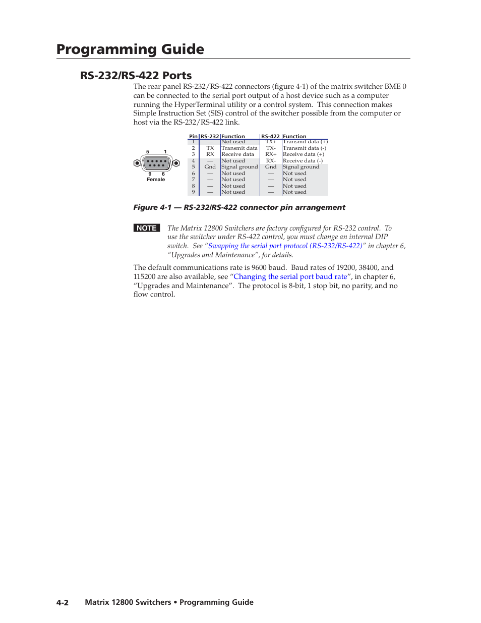 Rs-232/rs-422 ports, Preliminar y, Programming guide | Extron Electronics Matrix 12800 Series User Guide User Manual | Page 67 / 137