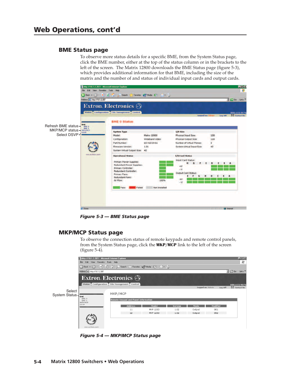 Preliminar y, Web operations, cont’d | Extron Electronics Matrix 12800 Series User Guide User Manual | Page 87 / 137