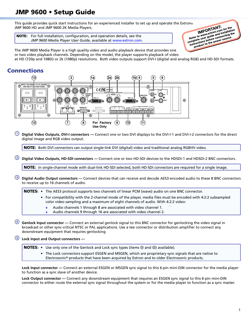 Extron Electronics JMP 9600 Setup Guide User Manual | 4 pages