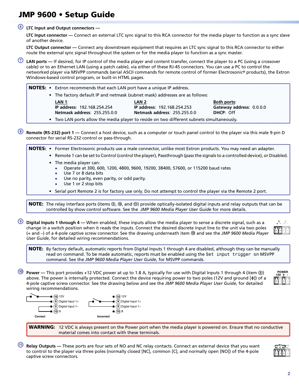 Jmp 9600 • setup guide | Extron Electronics JMP 9600 Setup Guide User Manual | Page 2 / 4
