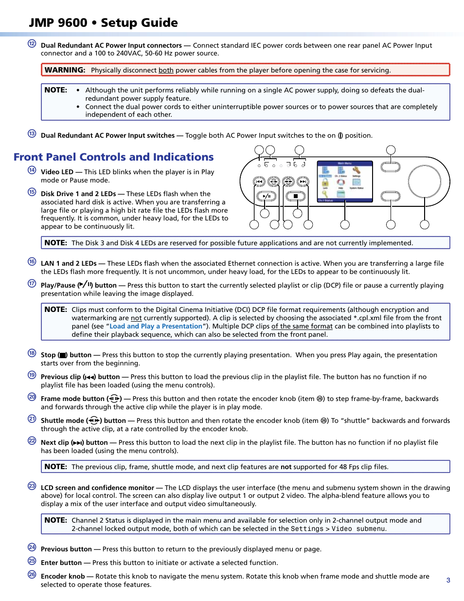 Jmp 9600 • setup guide, Front panel controls and indications | Extron Electronics JMP 9600 Setup Guide User Manual | Page 3 / 4