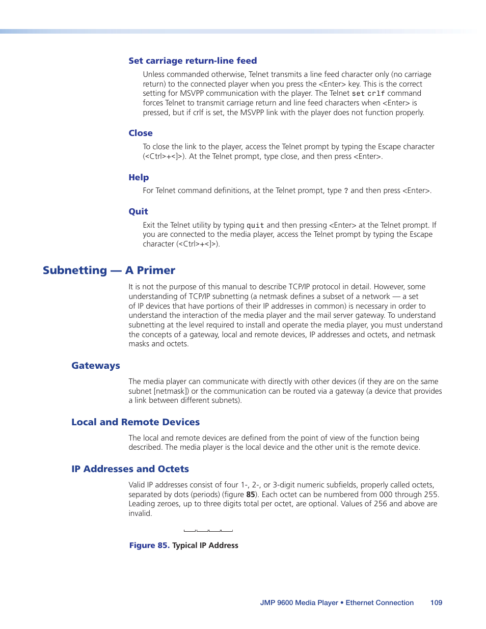 Subnetting — a primer, Gateways, Local and remote devices | Ip addresses and octets | Extron Electronics JMP 9600 User Guide User Manual | Page 115 / 122