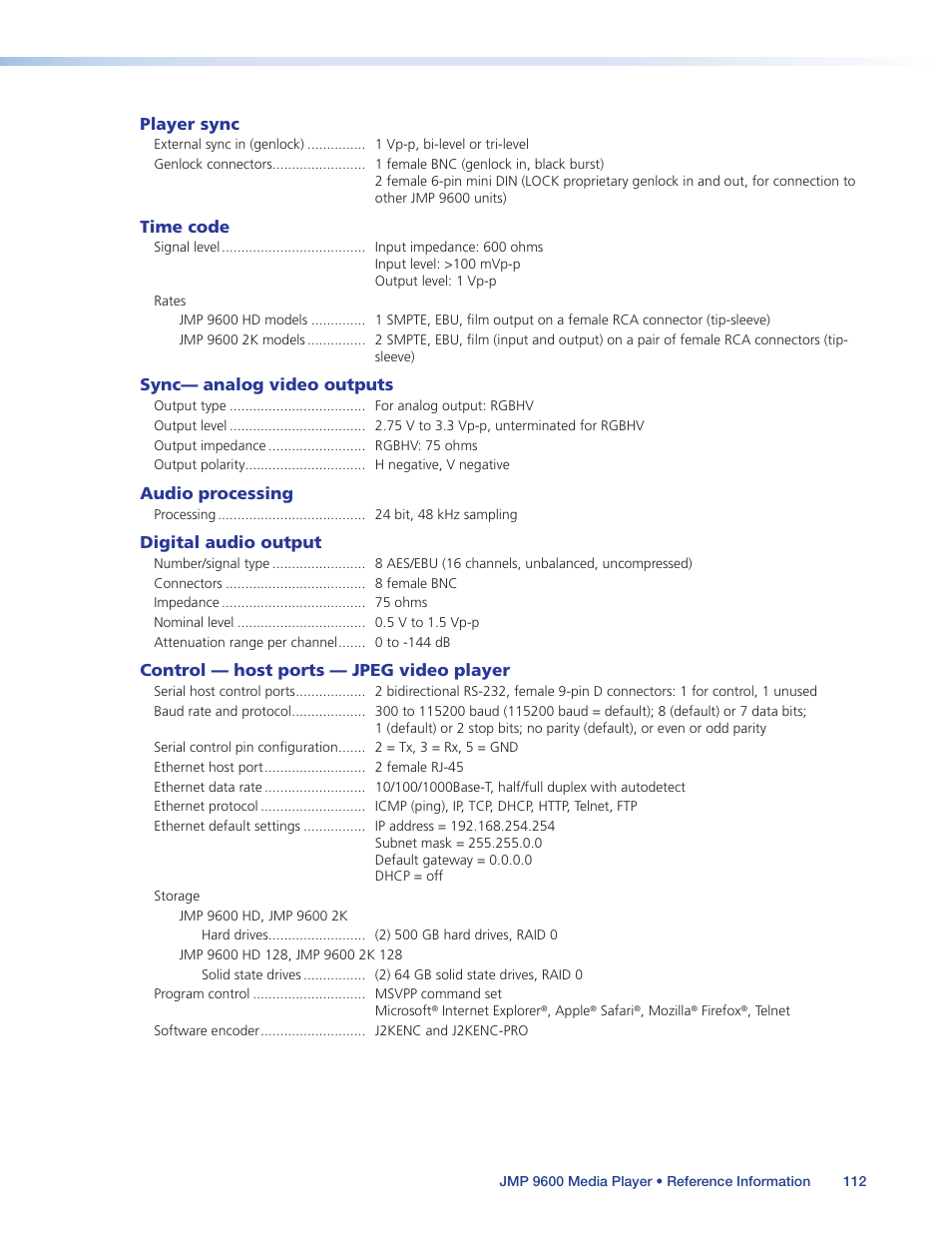 Extron Electronics JMP 9600 User Guide User Manual | Page 118 / 122