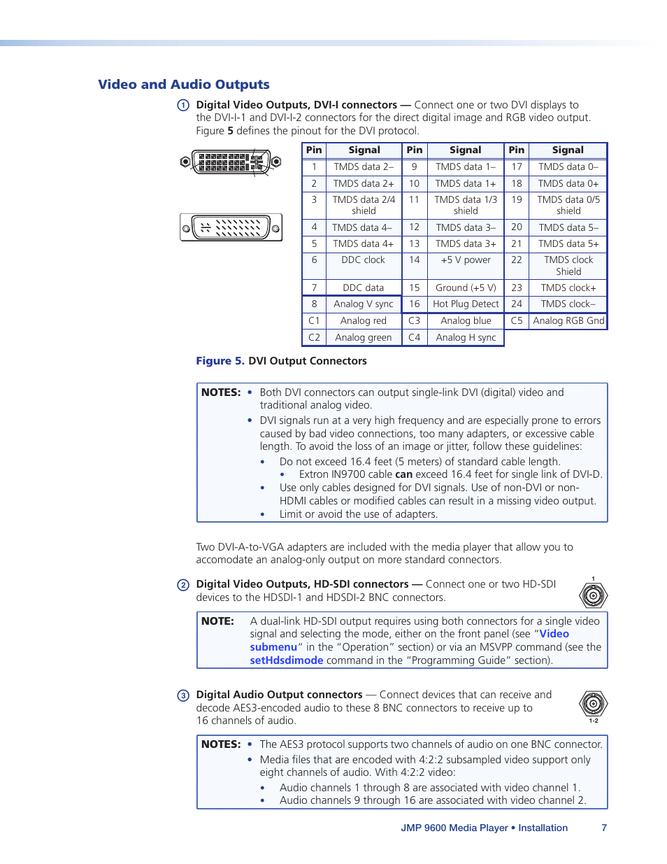 Video and audio outputs | Extron Electronics JMP 9600 User Guide User Manual | Page 13 / 122