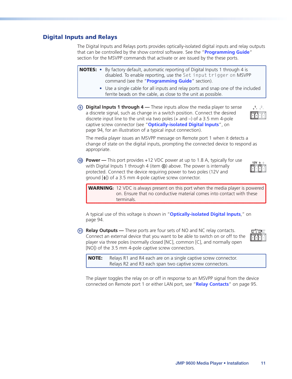 Digital inputs and relays | Extron Electronics JMP 9600 User Guide User Manual | Page 17 / 122