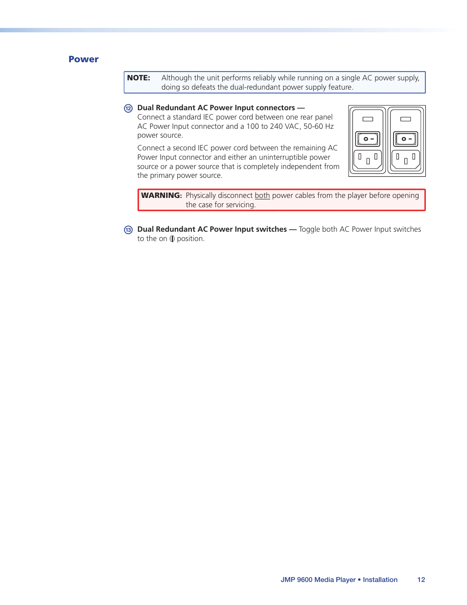 Power | Extron Electronics JMP 9600 User Guide User Manual | Page 18 / 122