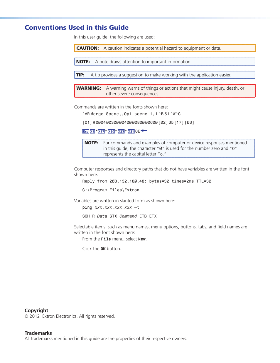 Conventions used in this guide | Extron Electronics JMP 9600 User Guide User Manual | Page 4 / 122