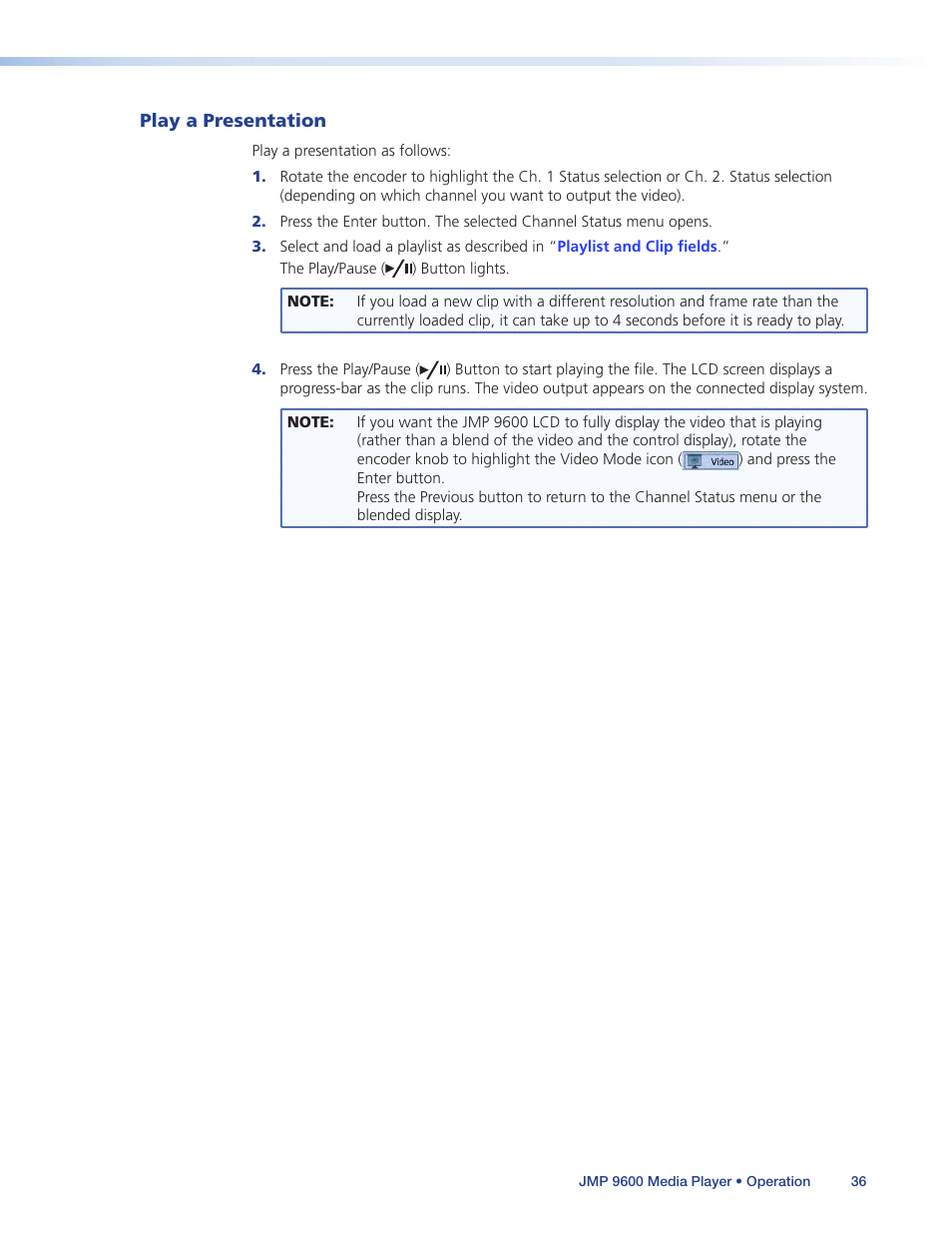 Play a presentation | Extron Electronics JMP 9600 User Guide User Manual | Page 42 / 122