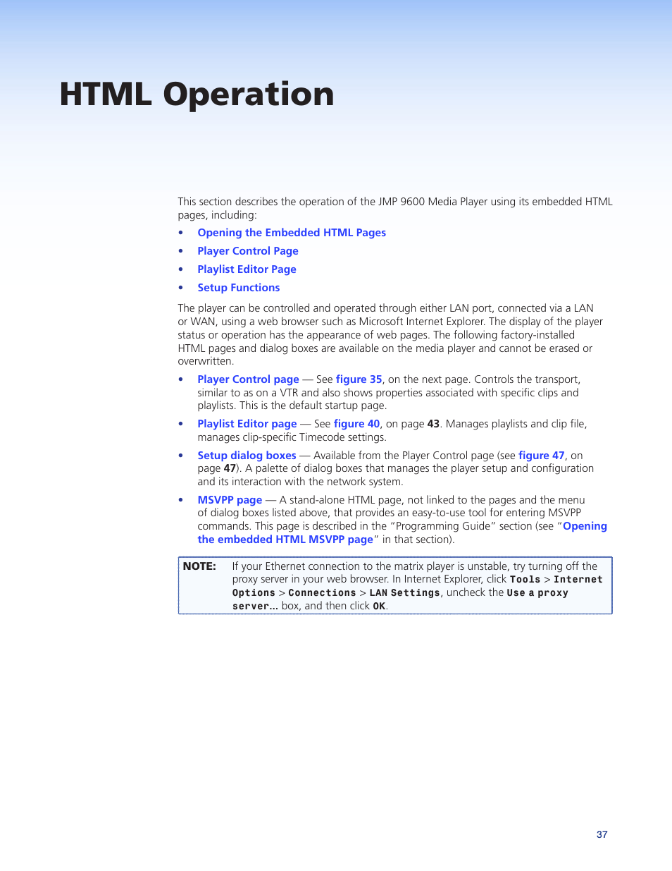 Html operation | Extron Electronics JMP 9600 User Guide User Manual | Page 43 / 122