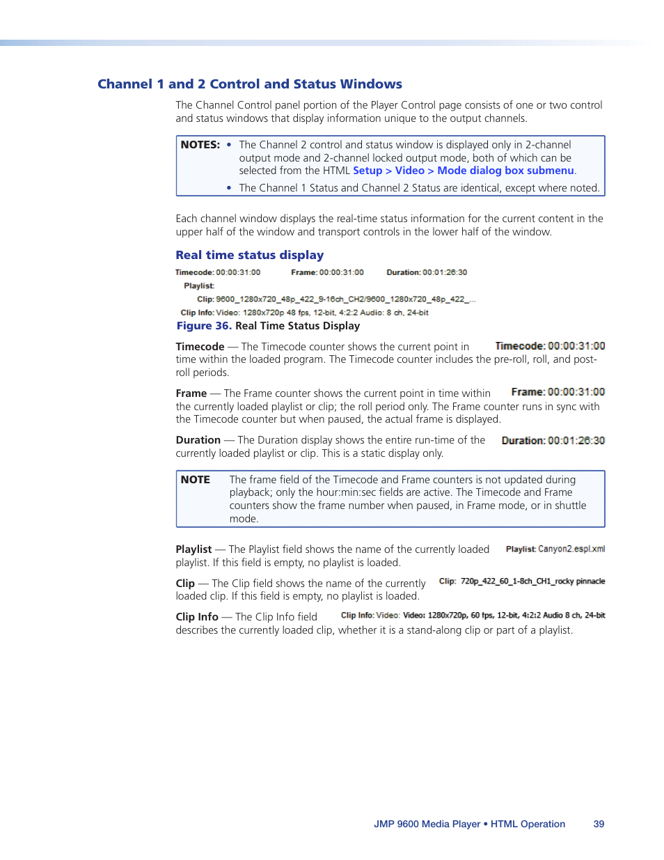 Channel 1 and 2 control and status windows, Channel 1 and 2 control and status, Windows | Extron Electronics JMP 9600 User Guide User Manual | Page 45 / 122