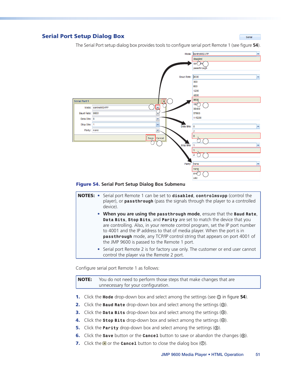 Serial port setup dialog box | Extron Electronics JMP 9600 User Guide User Manual | Page 57 / 122