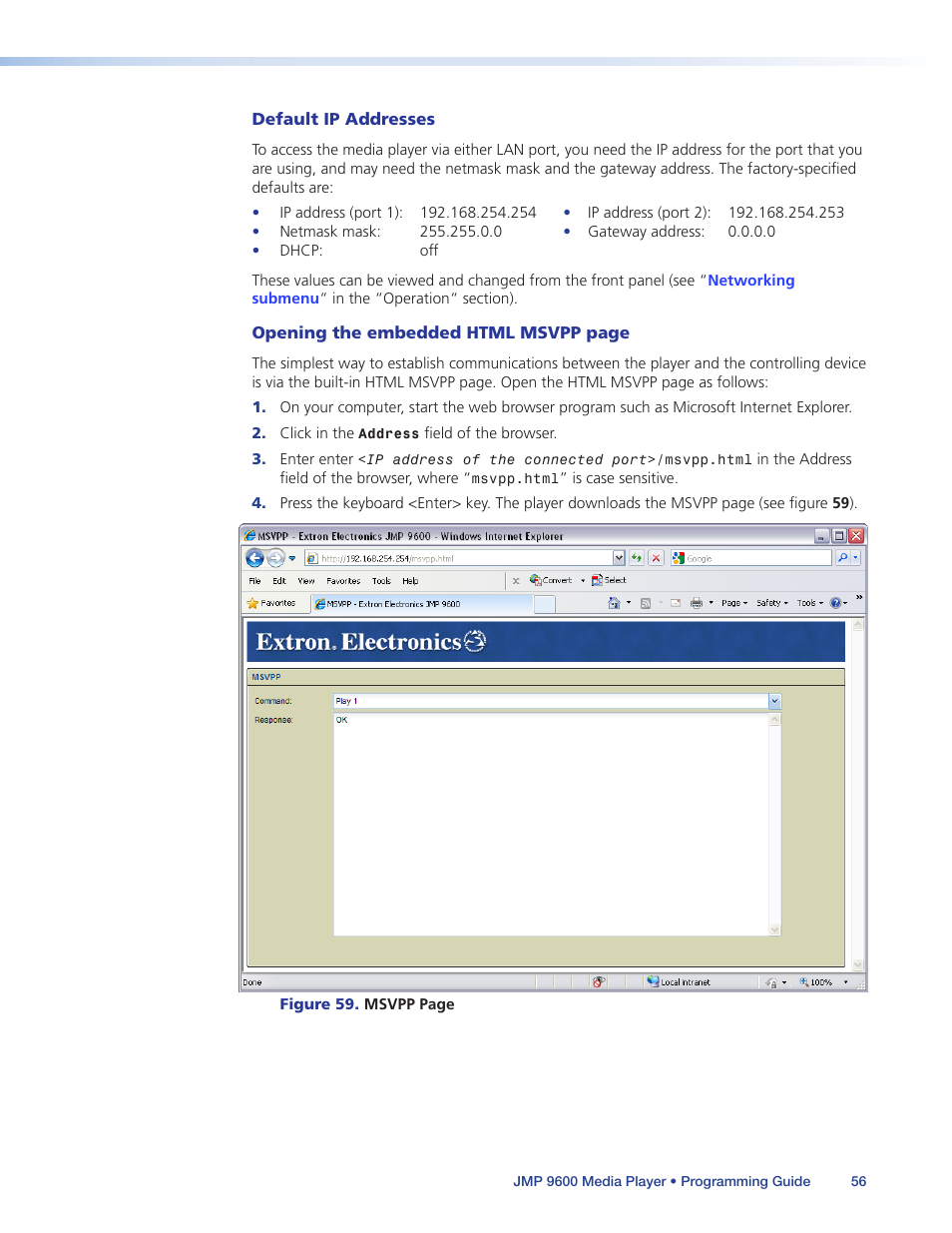 Ogramming guide” section (see, Opening | Extron Electronics JMP 9600 User Guide User Manual | Page 62 / 122