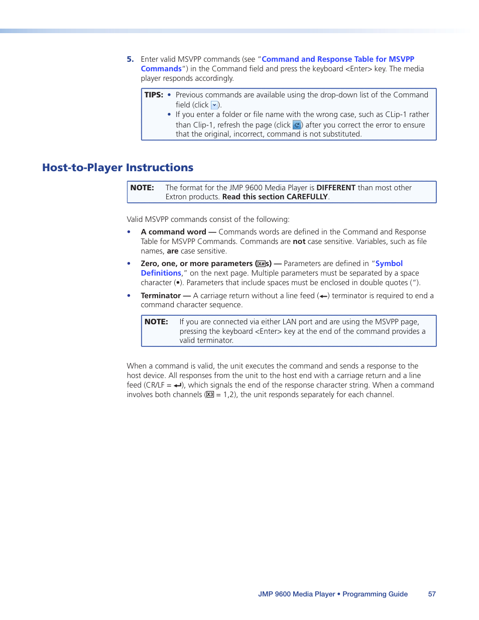 Host-to-player instructions | Extron Electronics JMP 9600 User Guide User Manual | Page 63 / 122