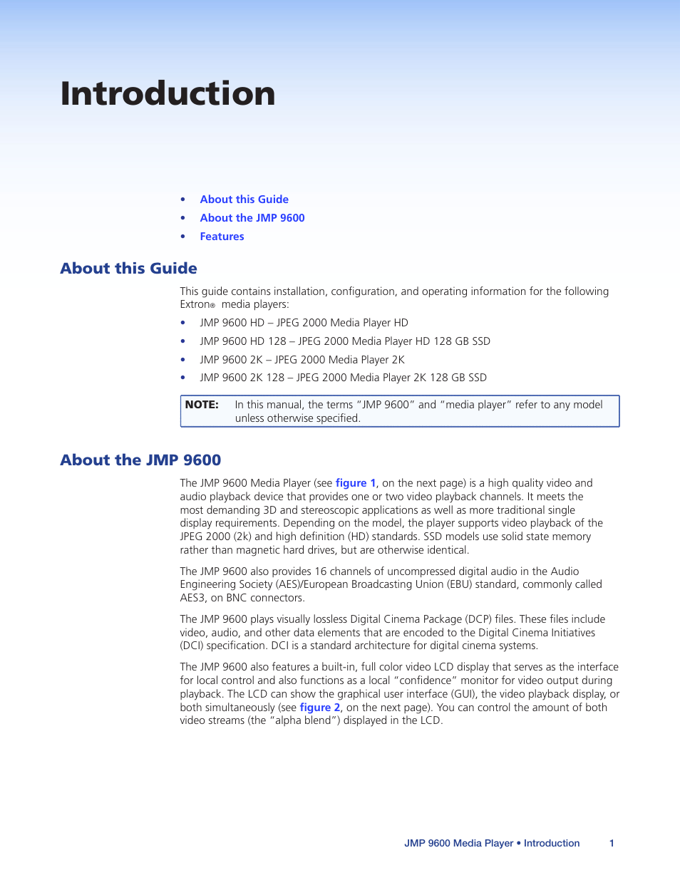 Introduction, About this guide, About the jmp 9600 | About this guide about the jmp 9600 | Extron Electronics JMP 9600 User Guide User Manual | Page 7 / 122