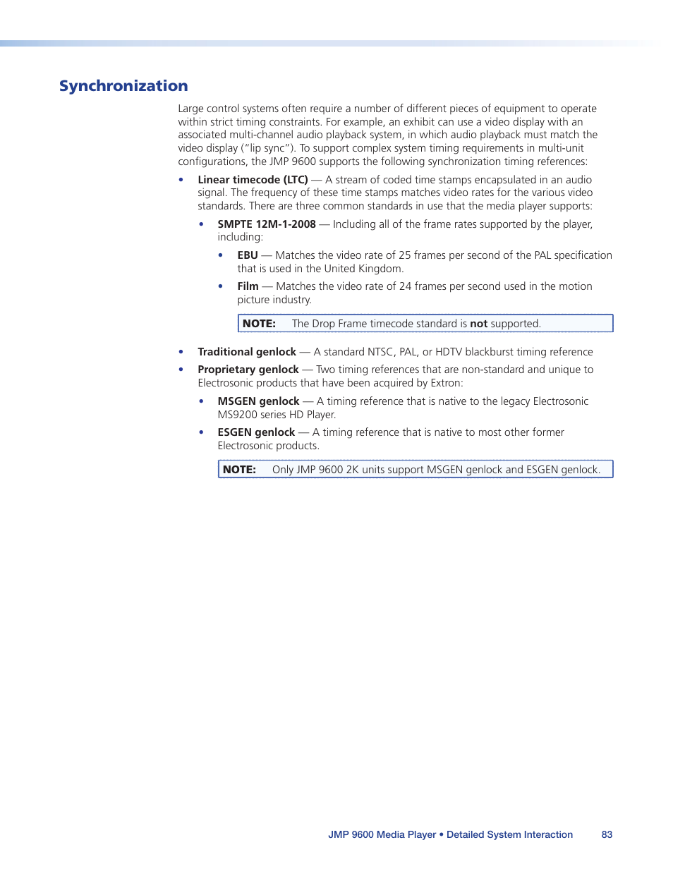 Synchronization | Extron Electronics JMP 9600 User Guide User Manual | Page 89 / 122