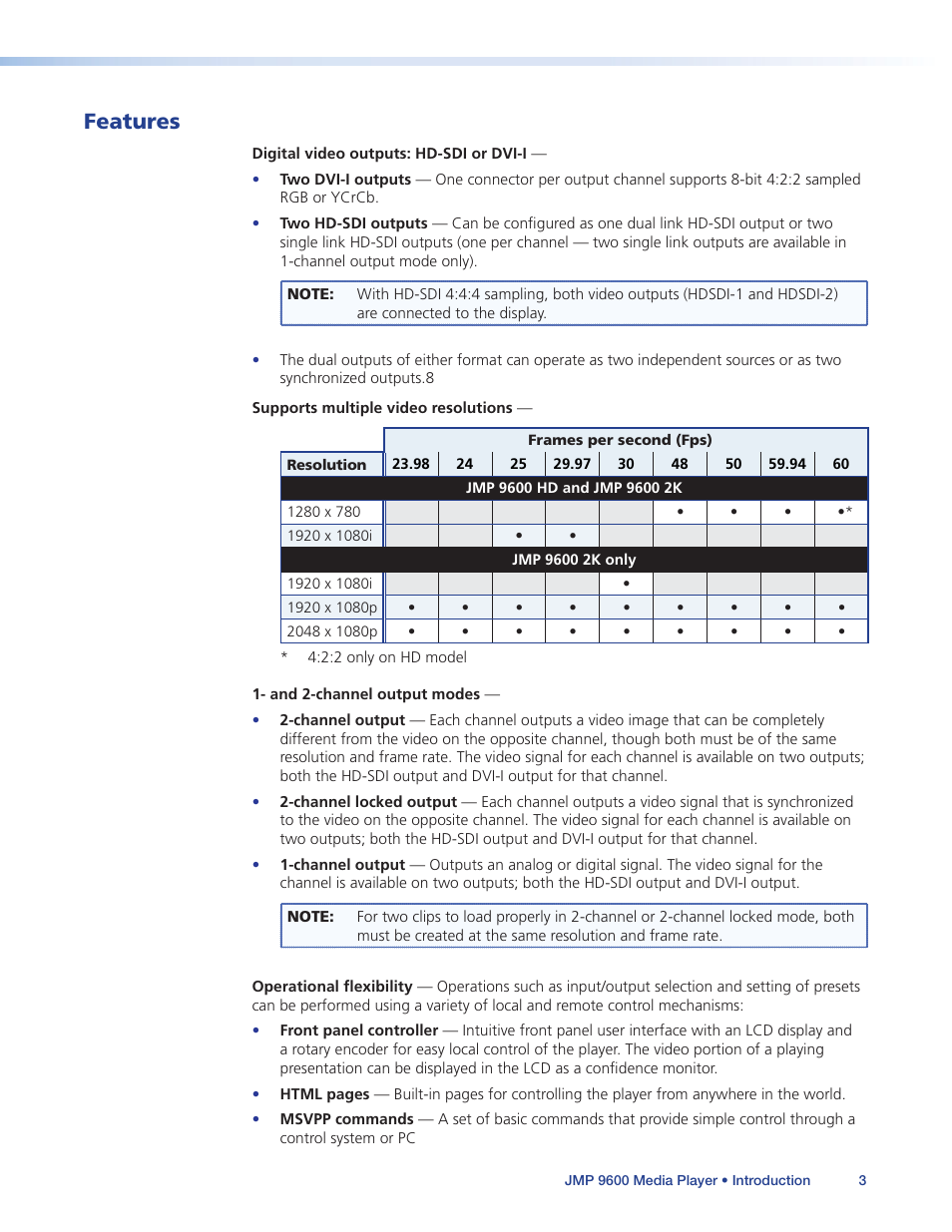 Features | Extron Electronics JMP 9600 User Guide User Manual | Page 9 / 122