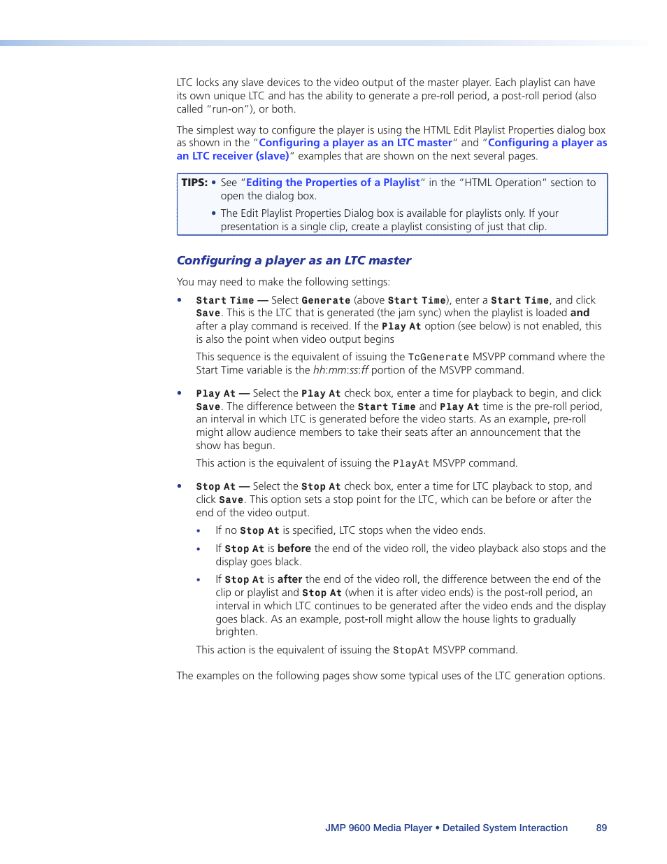 Configuring a player as an ltc master | Extron Electronics JMP 9600 User Guide User Manual | Page 95 / 122
