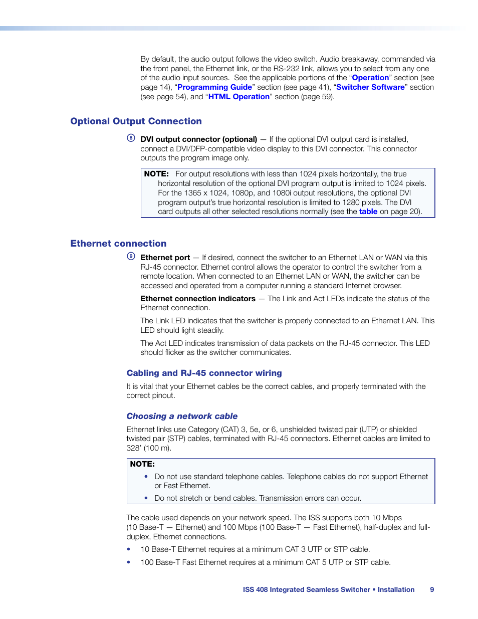 Optional output connection, Ethernet connection, Optional output connection ethernet connection | Extron Electronics ISS 408 User Manual | Page 15 / 86
