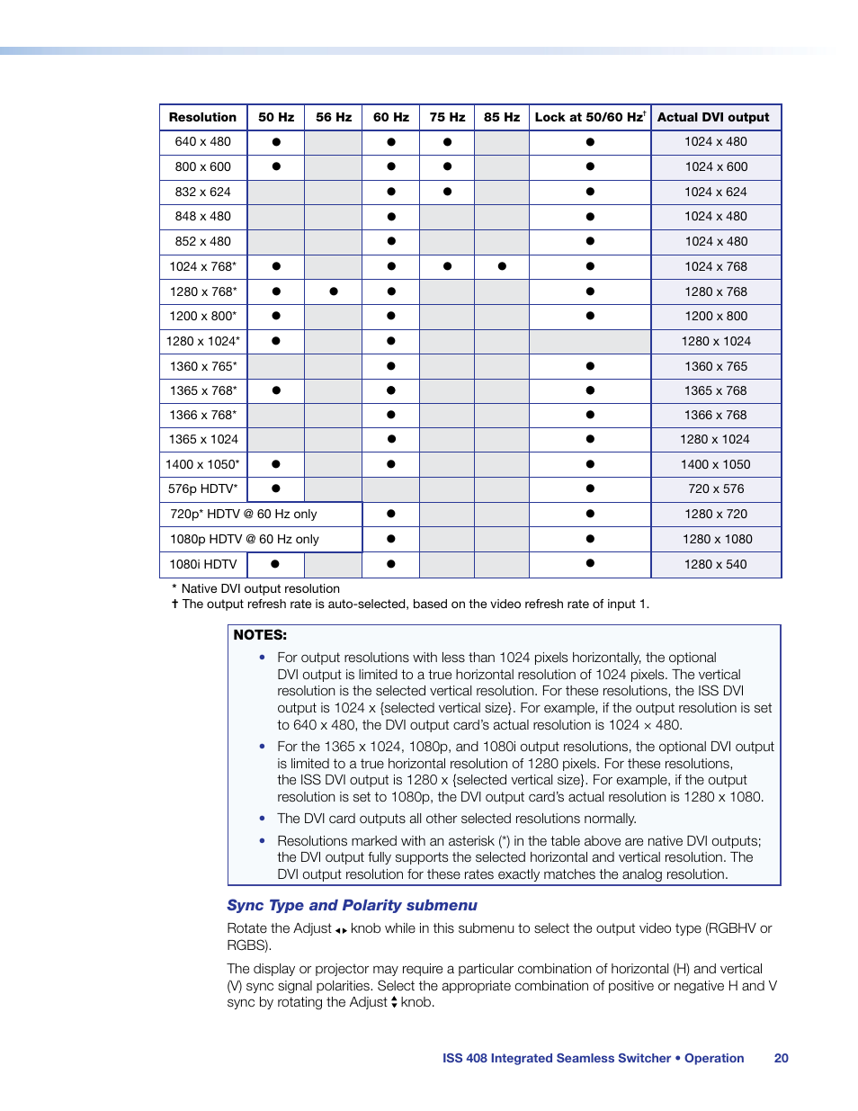 Esolutions normally (see the, Table | Extron Electronics ISS 408 User Manual | Page 26 / 86